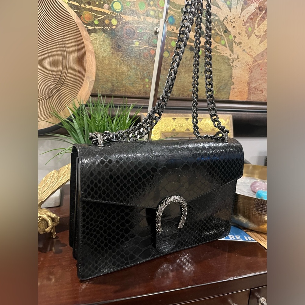 Marina Galanti 🇮🇹 Black Reptile Skin Shoulder Bag - Picture 4 of 17